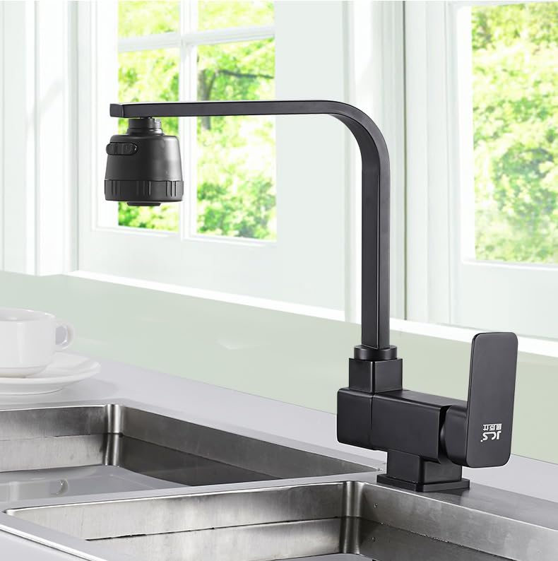 Robinet mitigeur evier pliable noir avec bec rotatif et jet double mode
