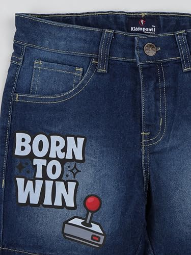 Image of KiddoPanti Boys Knee-Length Denim Shorts | Stretchable Cotton Poly Denim | Comfortable Fit with Button Elasticated Waistband & Zip Fly