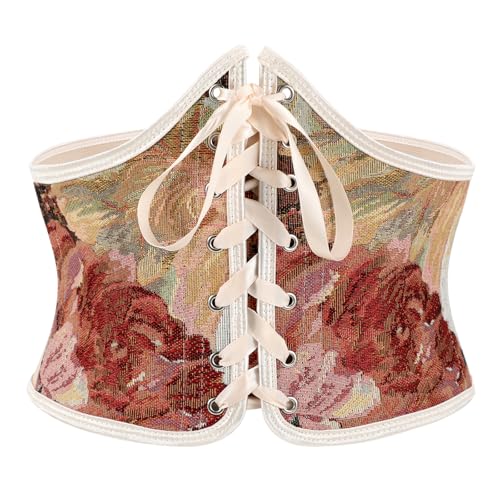 LEACOOLKEY Damen Floral Korsett Gürtel Schnürung Tied Waspie Breiter Taillengürtel Renaissance Kostüm Korsettgürtel für Kleide