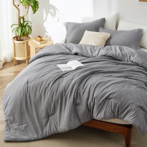 Image of Bedsure Grey Queen Comforter Set - Soft Bedding for All Seasons, Cationic Dyed Bed Set, 3 Pieces, 1 Queen Size Comforter (90 inchx90 inch) and 2 Pillow Shams (20 inchx26 inch+2 inch)