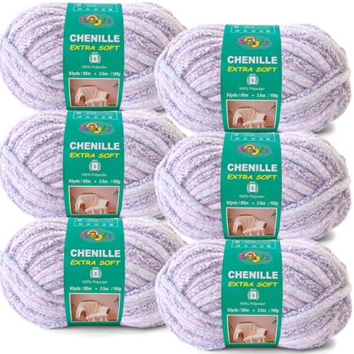 Image of Super Soft Velvet Chenille Yarn for Crocheting and Knitting-Easy to Crochet-Bulky, 3.5oz /93yds of Each Skein-Chunky Plush Yarn for Hand Craft Blanket Ammigurumi DIY (Lilac Mist, 6 Pack)