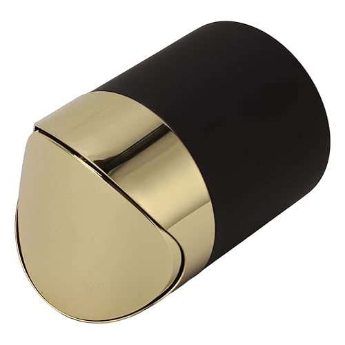 Miniatura 8 de Papelera de escritorio, mini cesta de basura de acero inoxidable con tapa dorada, papelera de escritorio para el hogar para polvo de papel