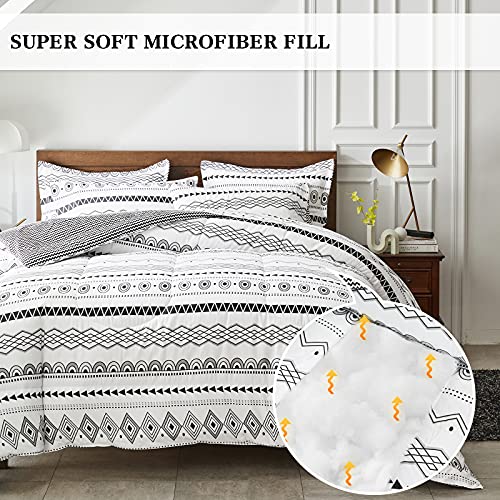 Flysheep Boho Bed In A Bag 7 Pieces King Size, Black And White Bohemian Geometric Reversible Bed Comforter Set For All Season(1 Comforter, 1 Flat Sheet, 1 Fitted Sheet, 2 Pillow Shams, 2 Pillowcases) #TOP2