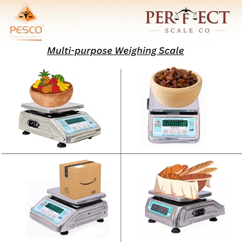 Image of Pesco micro mini 20kg stainless steel- digital weighing scale. Weight machine for vegetable and fruit shop, kitchen, grocery store, kirana store. 1 year warranty
