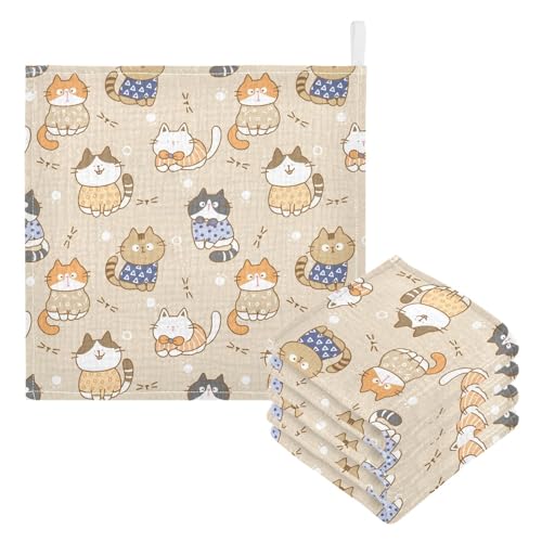 Image of vvfelixl Baby Muslin Washcloths Cute Cats Baby Burp Cloths Cotton Baby Face Towel for Newborn Infants Boy Girl Soft and Absorbent 11.8 X 11.8 in, 3 Pack