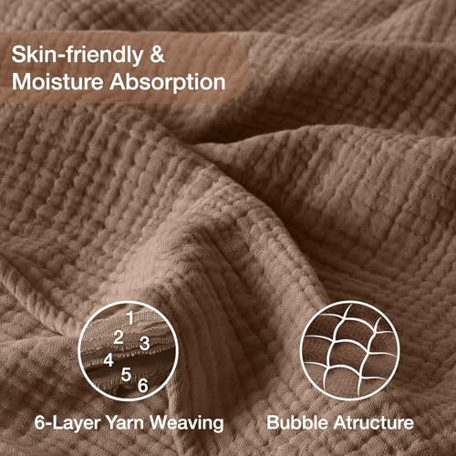 Image of 100% Cotton Muslin Blanket King 108 inch x 90 inch, Breathable and Lightweight Cotton Throw Blanket for Bed, Soft Cooling Summer Gauze Blanket for Adults All Season, Brown