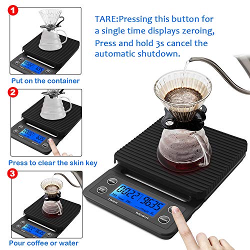 Yagsuw Coffee Scale With Timer,Digital Kitchen Food Scale For Cooking Baking Electronic Weighing 6.6Lb/3Kg 1G Precision Sensors Black Batteries Included #TOP4