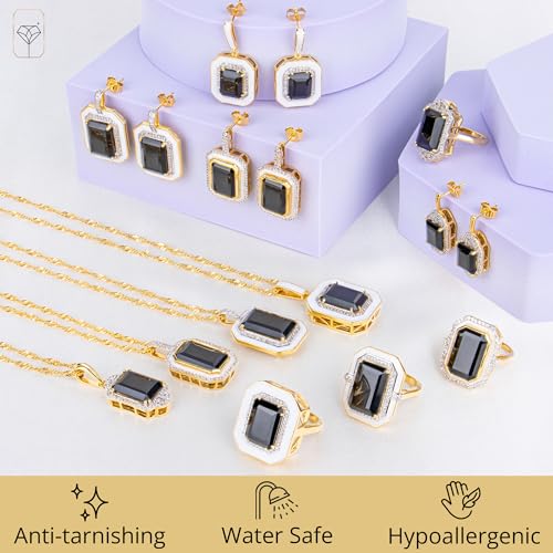 Big Gemstone Statement Dangle Earrings with Enamel and White Sappire Accents | Hypoallergenic 14k Gold over Sterling Silver Gemstone Earrings by MAX + STONE3