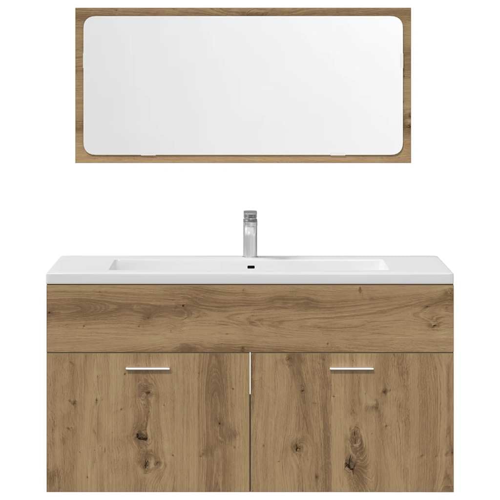 Juego de muebles de baño de 3 piezas, roble Artisan, 90 cm, armario bajo lavabo con espejo y armario alto, espacio de almacenamiento, moderno y resistente, para baños pequeños