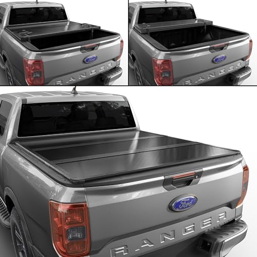 Image of Tutel Hard Shell Folding Truck Bed Tonneau Cover | Fits 2019-2026 Ford Ranger 5' 1 inch Bed (61 inch) - TULH032