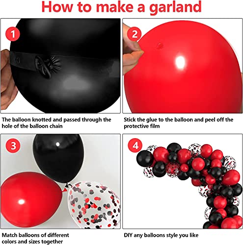 Image of Red Black Confetti Balloons Garland Arch Kit, 120 PCS 12in 10in 5in Latex Red Black Confetti Balloons for Wedding Birthday Anniversary Celebrations Valentine's Day Party Decoration