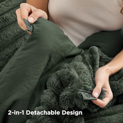 Image of Bedsure Gentlesoft 2-in-1 King Size Comforter Set and Detachable Fluffy Blanket, Olive Green Bedding Set for All Season Use, Detachable Design for Space Saving(Includes 2 Pillow Shams,2 Pillowcases)
