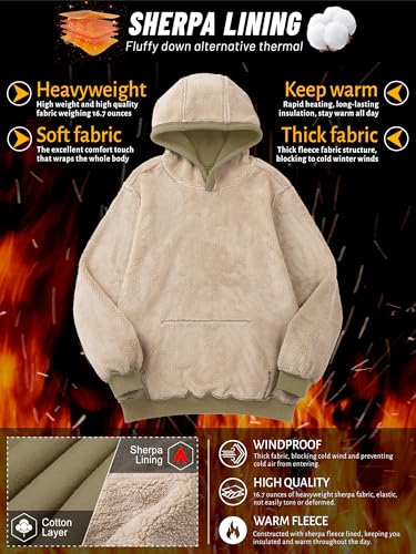 TACVASEN Men's Pullover Hoodie Thick Sherpa Lined Kangaroo Pocket Winter Windproof Warm Fleece Hoodie Athletic Sweatshirts3