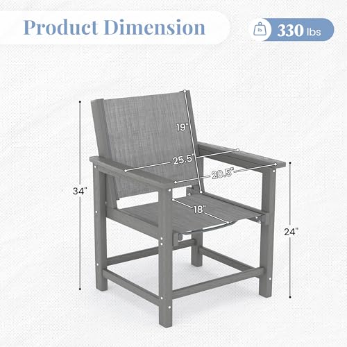 Image of Amopatio Outdoor HDPE Dining Chairs Set of 6 All-Weather Patio Chairs with Textilene Backrest Heavy Duty for Porch Backyard Deck Lawn Garden, Gray