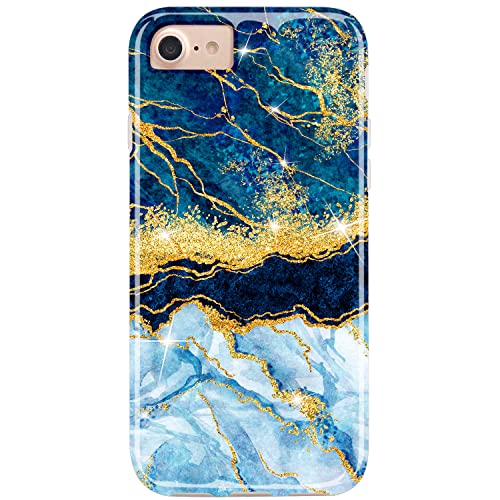 Coque iPhone 7 protection mince en TPU gel souple anti-choc motif marbre bleu marine