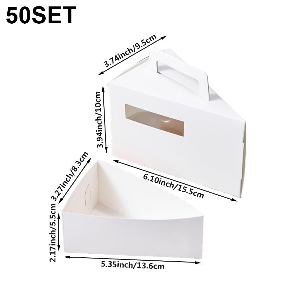 50 Pezzi di Scatole Portacontenitori in Cartone Triangolare per Dolci E Torte con Manico per Cheesecake, Budino, Panini, Sushi