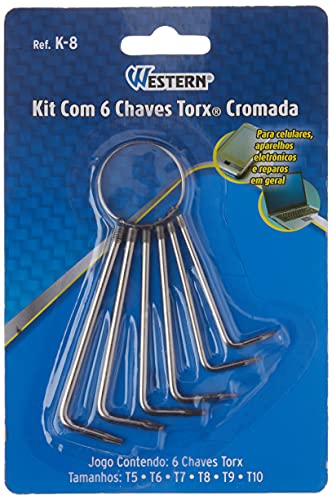 Western K-8 Chave Torx, Prata, T5 - T10, 6 unidades