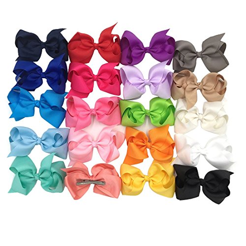 XIMA 20pcs 4inch baby ribbon hair bows for DIY,bows hair clips for girls (20pcs-With alligator clip)