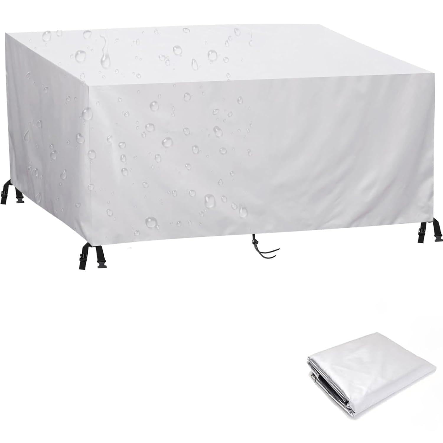 Wytrzymałe wodoodporne pokrowce na meble ogrodowe 230 x 180 x 105 cm – tkanina Oxford 600D, zestaw ochraniaczy, wiele rozmiarów, z 4 wiatroszczelnymi klamrami, srebrne