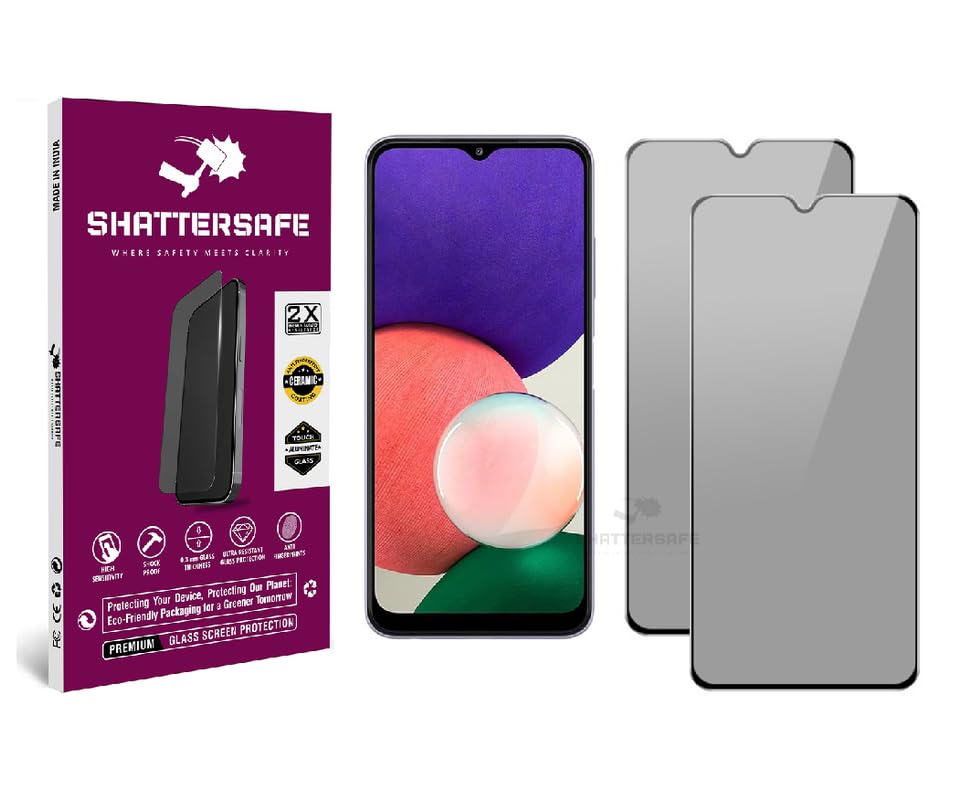 Image of Anti-Spy Privacy Tempered Glass Compatible For Samsung Galaxy A22 / M32 / F22 / M22 5G / A33 5G [Pack of 2]. Anti-Scratch, Edge-to-Edge Protection With Easy Installation Kit.