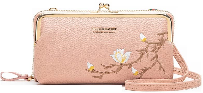 MOCA Women Sling Cross-Body Wallet with Mobile Cell Phone Holder Pouch Pocket Purse Clutch Bag with Card Slots/Shoulder Strap For Womens (Pink)-image-12