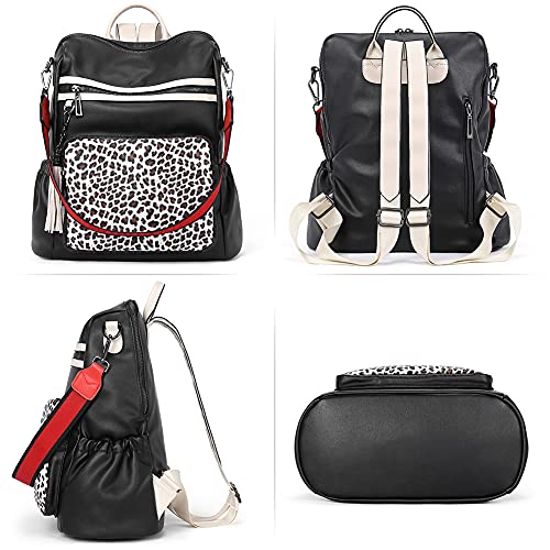 Image of CLUCI Backpack Purse for Women Fashion Leather Designer Travel Large Ladies Shoulder Bags with Tassel, Black Leopard, Large,
