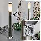 Außenwegeleuchte Sessa mit Bewegungsmelder, moderne Sockelleuchte aus Metall/Kunststoff in Nickel-matt/Weiß, Wegeleuchte 80 cm, Gartenlampe m. E27 max. 15 Watt, Gartenbeleuchtung IP44