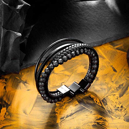 Murtoo Mens Bead Leather Bracelet And Bead Bracelet With Black Steel Chain #TOP4