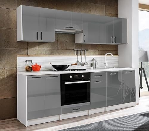 Genérico Muebles De Cocina Completa Eliza Gris Brillo 240 Cm Sin Encimera