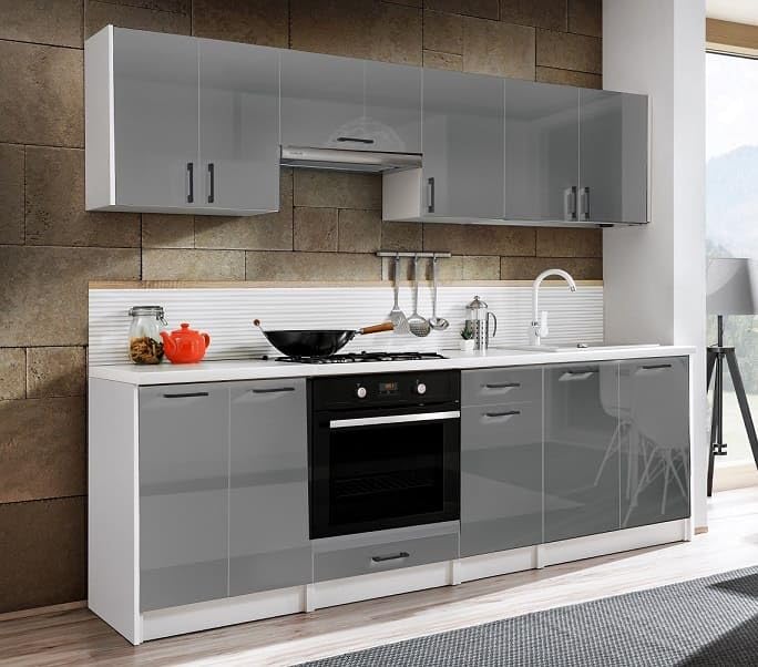 Genérico Muebles de Cocina Completa Eliza Gris Brillo 240 cm sin encimera