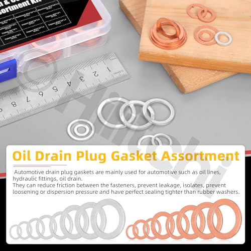 Image of Hilitchi 160Pcs 16 Sizes Oil Drain Plug Gasket Assortment, M6 M8 M10 M12 M14 M16 M18 M20 Oil Crush Washers Sealing Washers Aluminum Copper Flat Washers for Most Automotive