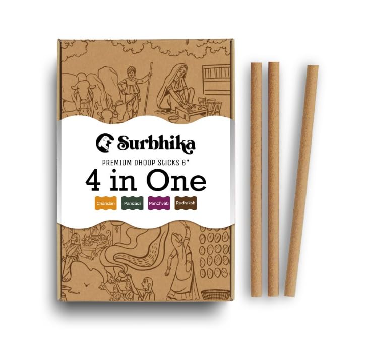 (Pack of 2) 4 in One Dhoop Sticks 6 Inch - Incense Dhoop Gir Cow's Dung & Natural Herbs - No Chemical & No Charcoal - Handcrafted Incense Dhoop for Pooja - Organic Dhoop Sticks.-image-34