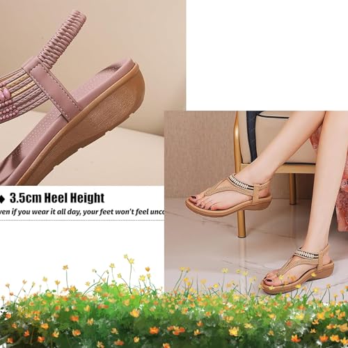 Women's T-strap Flat Sandals With Sparkling Rhinestones, 2025 Summer Bohemian Non-Slip Lightweight Flat Sandal3