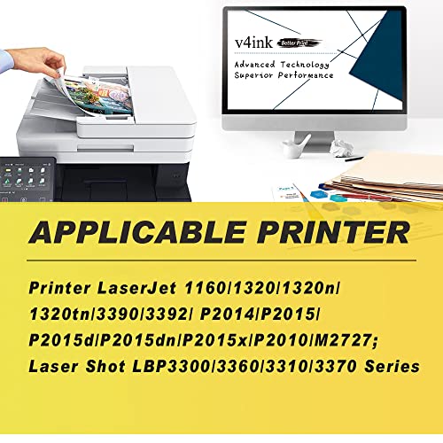 V4Ink Compatible 49A 53A Toner Cartridge Replacement For Hp Q5949A Q7553A For Use With Hp 1320 1320N P2015Dn P2015 P2015N 3390 3392 1160 P2014 M2727Nf Mfp Printer (Black,1 Pack) #TOP1