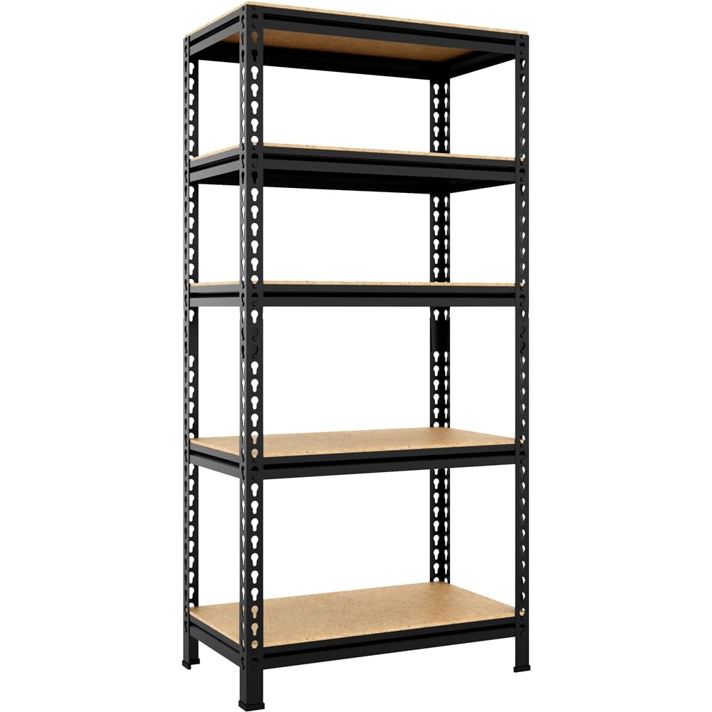Yaheetech 5 Etagères de Rangement 150 x 70 x 30 cm Étagère Metallique Atelier/Garage/Cuisine Charge Lourde 130 kg par Niveau sans Boulons Noir