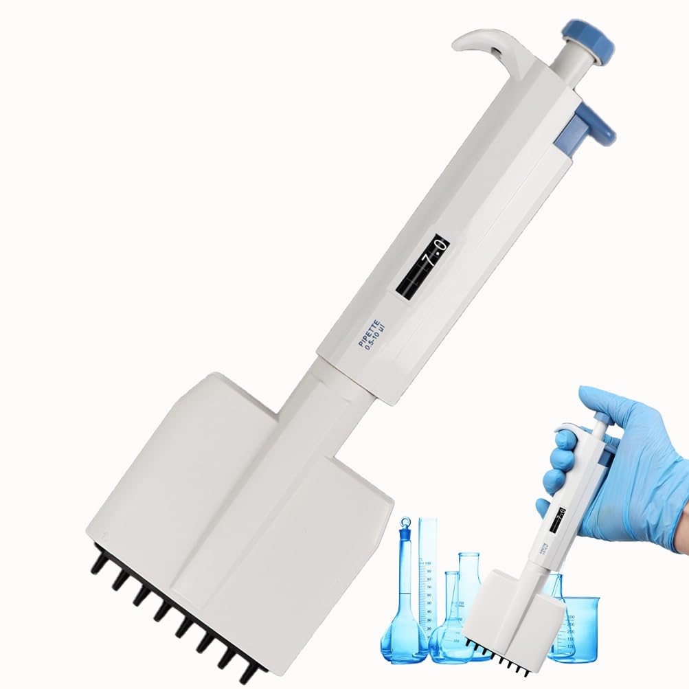 Micropipetta da Laboratorio, pipettatori multicanale a 8 canali con Volume Regolabile Automatico, Volume Regolabile da 0,5-10 µL, Finestra Digitale/intervallo Regolabile, per campionamento preciso