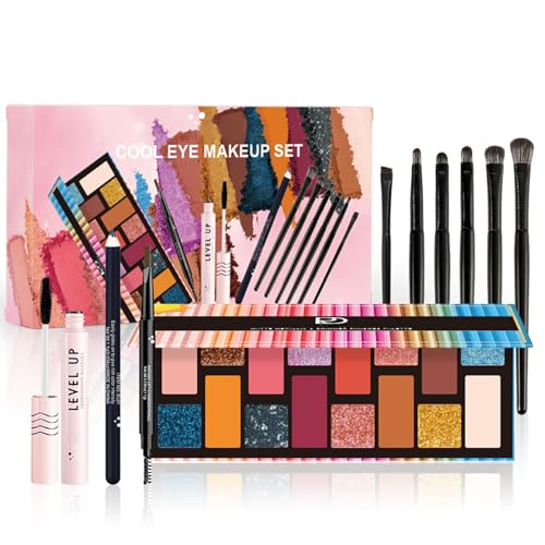 Honicemar 16 Colors Eyeshadow Palette Set - Long Lasting Makeup Kit with Mascara Eyeliner Eye Brush Eyebrow Pencil, for Daily Party Looks All Skin Tones Suitable for Beginners and Makeup Artist - B