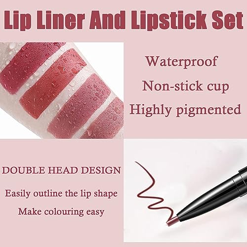 Lip Liner and Lipstick Set, Lip Gloss Lip Liner 2-in-1, Matte Liquid Lipstick Highly Pigmented Waterproof Lipgloss, Up to 12 Hour Wear, Non-Stick Cup Lip Gloss & Lip Line Pencil Set For Women - Image 4