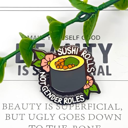 Image of Sushi Rolls Not Gender Roles Pin - Fun Series | Premium Enamel Pin - Statement Lapel Pin - Plated Badge for Clothing, Bags, Hats, Jackets, and Lanyards