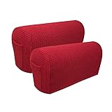 Garayma Sofa Armrest Covers Arm Slipcovers with a Pocket Elastic Sofa Armrest Protector Removable Couch Arm Covers for Sofa Anti-Slip Armrest Covers Christmas Furniture Deco Pack of 2 (Wine Red)