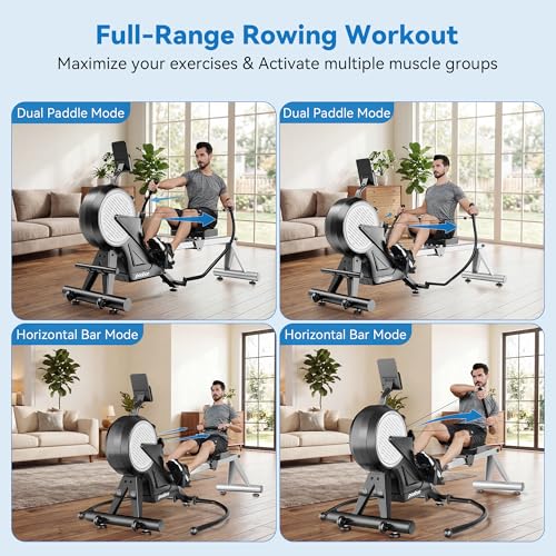 Image of pooboo Rowing Machines for Home, Dual Wind & Magnetic Resistance, Foldable Row Machine 400 LB Weight Capacity, 14 Levels Resistance Quiet Rowers for at Home Exercise, App Supported