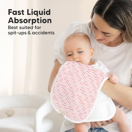 Image of Organic Burp Cloths Baby Boy & Girl - 5-Pack Super Absorbent Cotton Burping Cloths for Babies, Soft & Plush Newborn Spit Up Rags, Infant Towels for Milk Spit Up, Unisex, Large 21 inch x 10 inch (Blush)