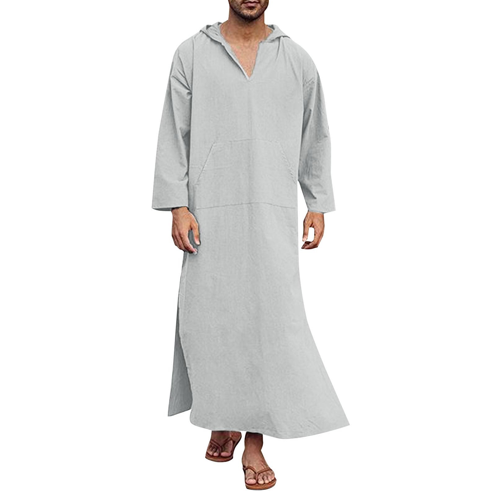 Abiti musulmani da uomo Djellaba con cappuccio abiti a maniche lunghe in lino Dubai Robe da uomo con cappuccio Robe manica corta abito musulmano etnico maxi abito ramadan abiti musulmani