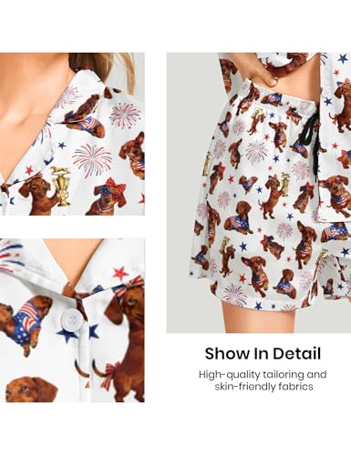 Image of Women's Pajama Sets Funny Pajamas for Women Set Comfortable 2 Piece Button Down Tops & Shorts Sleepwear Short Sleeve