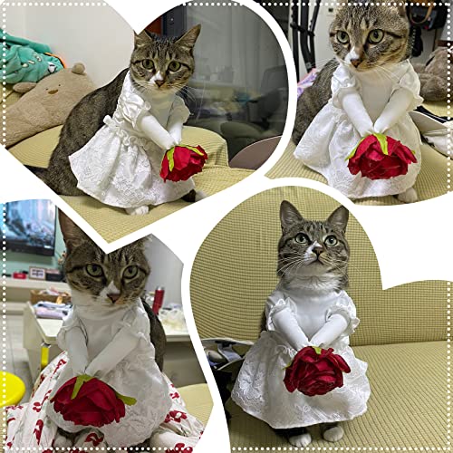 Fuamey Dog Wedding Dress,Pet Costumes Evening Dresses Tutu Shirts,Puppy Girl Bride Skirt Holding Flowers Clothing,Fancy Luxury Rose Lace Dog Cat Bridesmaid Attire,Pet Sweet Formal Apparel Outfit White #TOP3