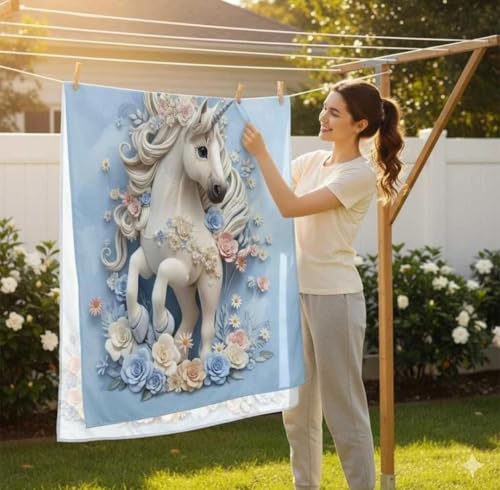 Image of Premium 7D Digital Printed Cotton Flat Bedsheet (90 X 100) Inch with 2 King Size Pillow Covers -300 TC Fabric, Design & Superior Comfort Double Bedsheet for Double Bed (Sky - Unicorn Pattern)