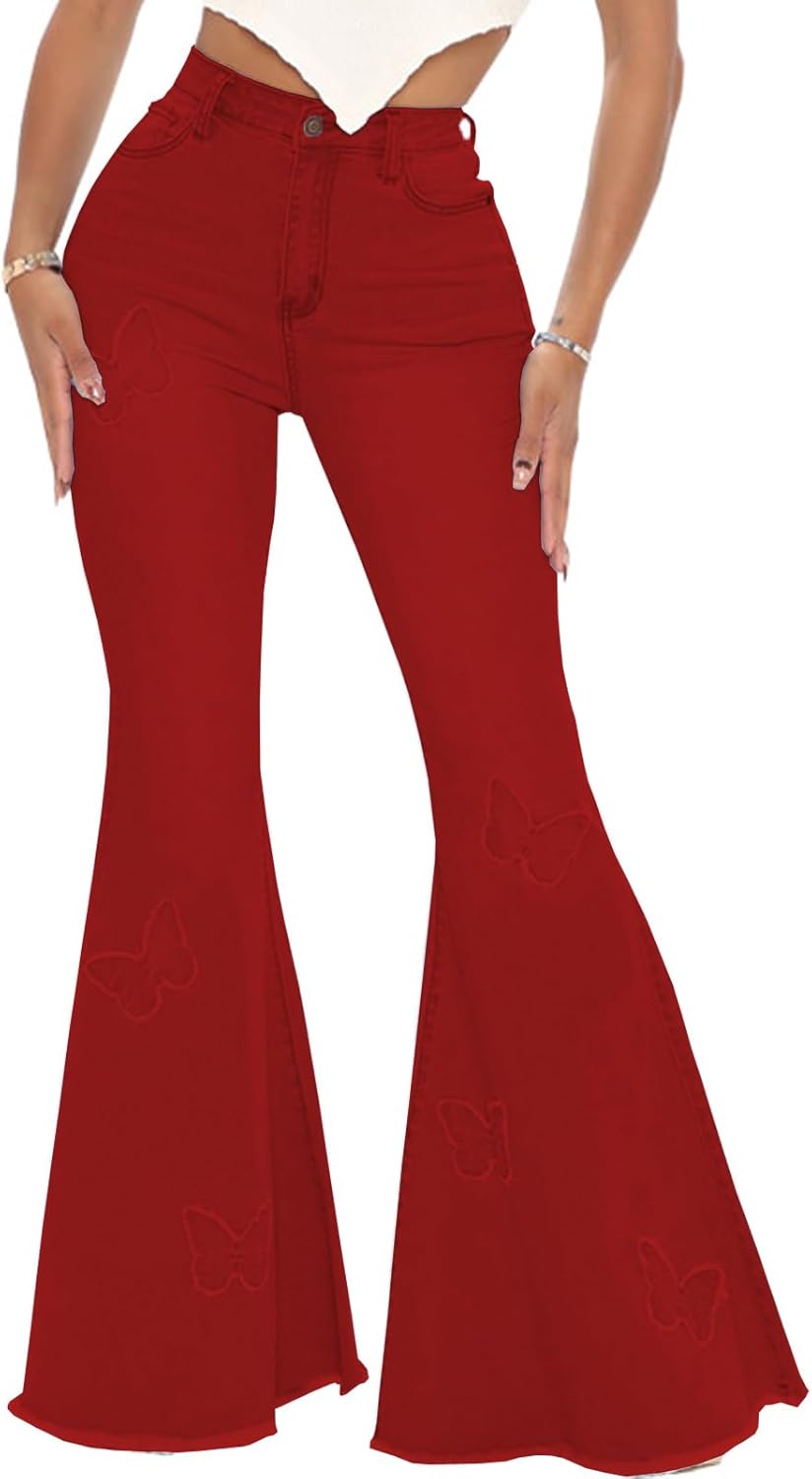 Women Bell Bottom Jeans High Waisted Flare Jean Ripped Hole Classic Denim Bell Bottom Pants - Image 5