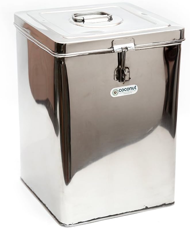 coconut Kunj - 12 Kg Capacity Stainless Steel Square Grocery Container/Dabba/Canister