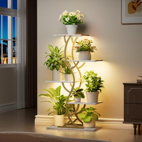 Image of Plant Stand Indoor with Grow Lights - 5 Tiered Corner Plant Shelves (Gold)
