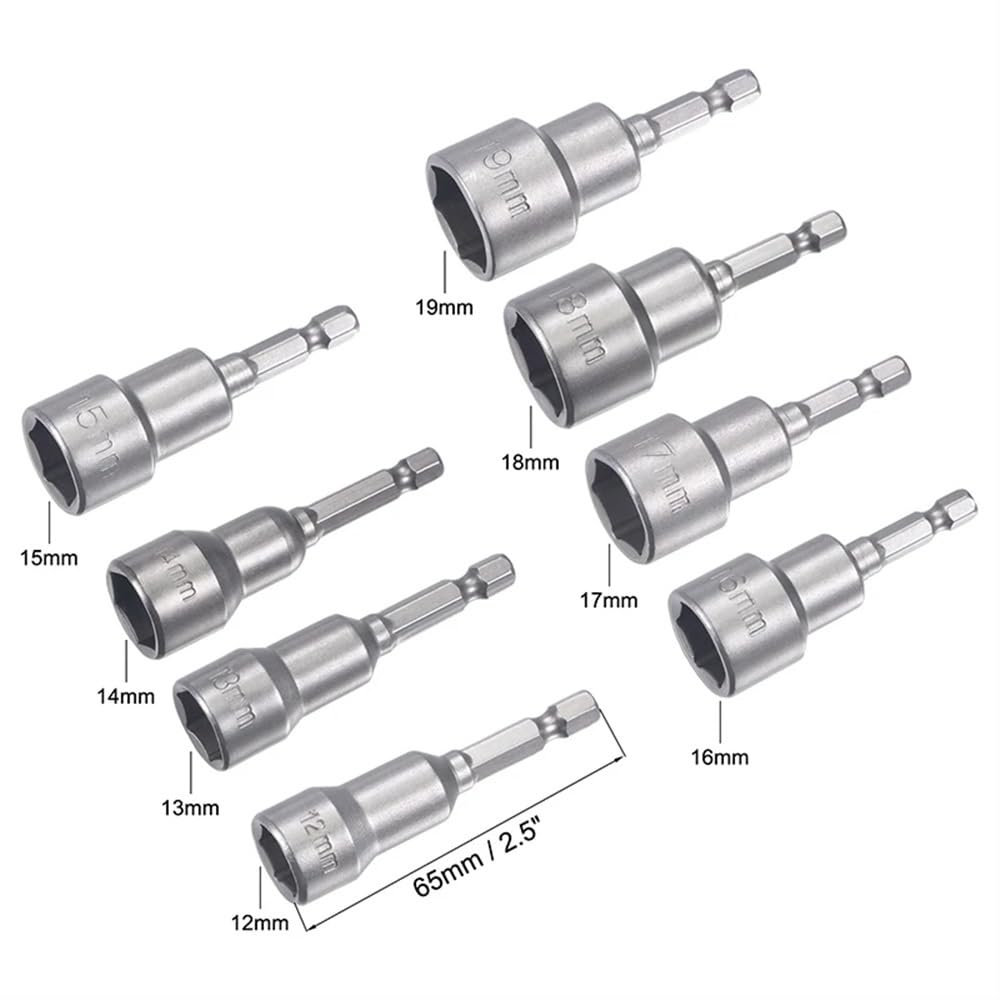 Set di Punte for giradadi a Cambio rapido da 12mm 13mm 14mm 15mm 16mm 17mm 18mm 19mm Punta da Trapano Magnetica con Codolo Esagonale da 1/4"